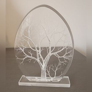 Vintage Carved Clear Solid Lucite Acrylic 3D Tree of Life Sculpture, approx 9".
